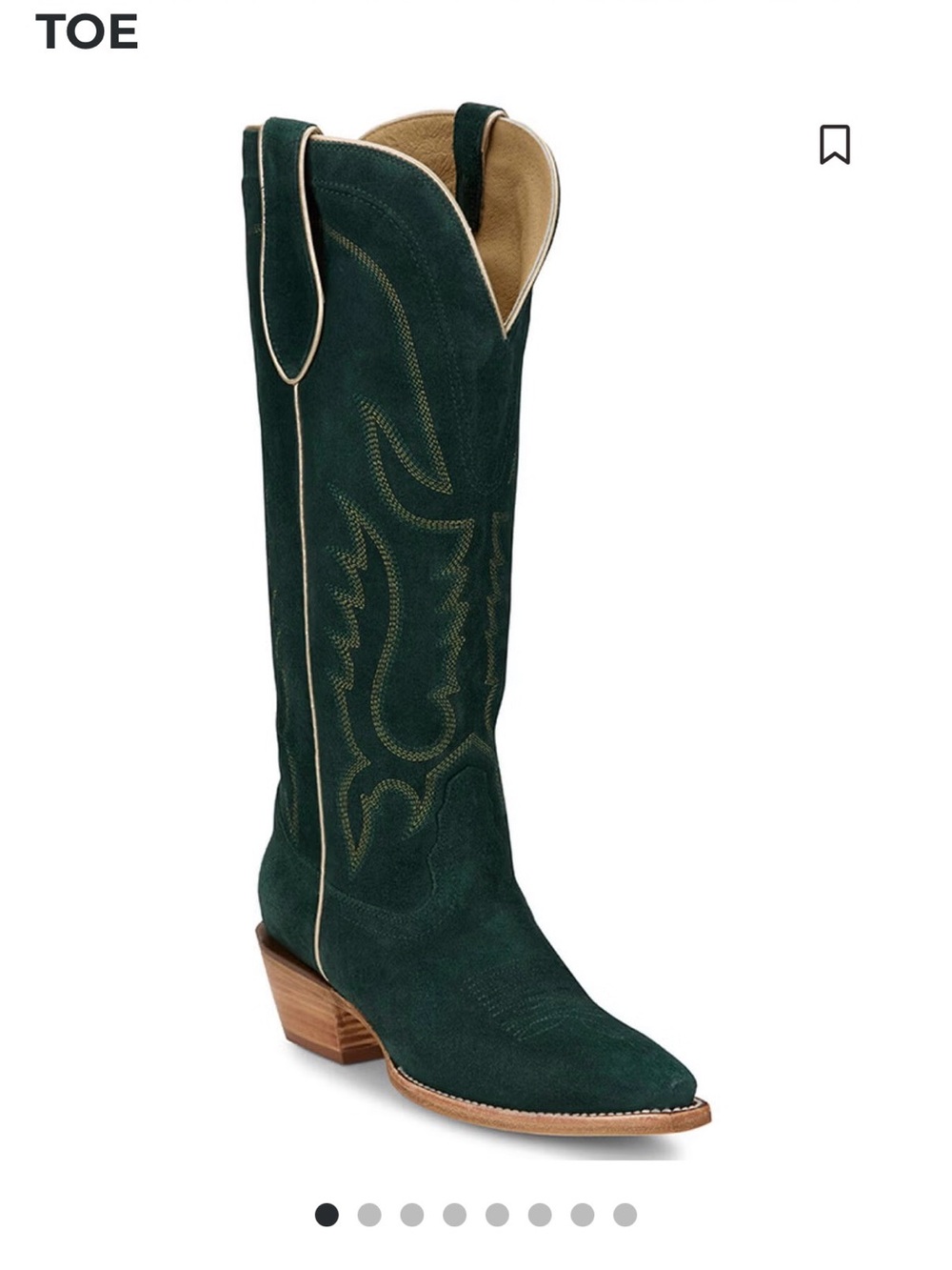 Tony Lama Green Suede Western Boots with Yellow Stitching - Picture 6 of 6